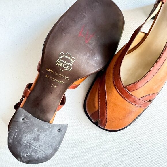 Vintage y2k REAL Shoes Square Toe Block Heel Leather Slingbacks 7 - Picture 12 of 12